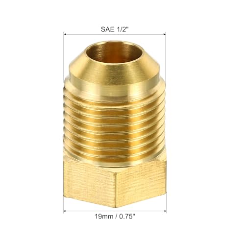 PATIKIL Male 1/2" Brass Seal Plug, 2 Pack SAE Flare Tube Fitting 45 Degree Hex Pipe Fittings for Air Conditioner Refrigeration - Image 2