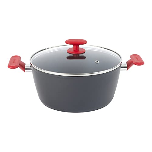 GoodCook ProEase Horno holandés de aluminio antiadherente de 4 cuartos con tapa, horno holandés antiadherente para una cocción más saludable, color negro