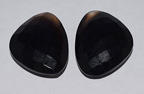Black Onyx taillé main 19x24mm deux pierres gemmes facettées uniques pour haute joaillerie