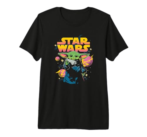 T-shirt haut de gamme Mandalorian Grogu imprimé céleste rétro