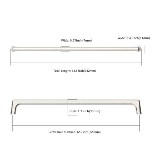 Image of 9BUILD 6 Pack Brushed Satin Nickel Cabinet Pulls 12.6 Inch Kitchen Cabinet Handles Cabinet Hardware Kitchen Handles for Cabinets Wardrobe Pulls Nickel Dresser Pulls Drawer Handle