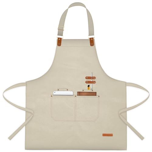 Aprons for Men Women with Pockets, Waterproof Adjustable Chef Apron for Cooking, Baking, Gardening, BBQ, Craft Working, Painting