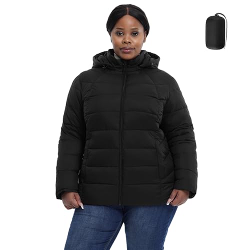Plus Size Women's Packable Puffer Jacket 1X-6X Water-Resistant Lightweight Winter Coat(Exclusively for Plus Size)