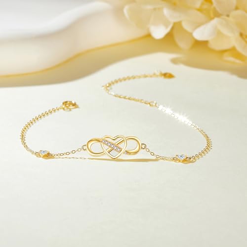14K Solid Gold Infinity Bracelet for Women 14kt Yellow Gold Heart Love Infinity Adjustable Bracelet Jewelry3