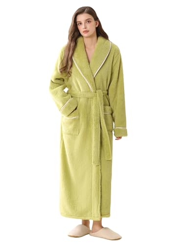Image of Women Long Plush Fleece Bath Robe | Soft loungewear housecoat, comfy sleepwear for home, suitable as ladies pajamas and nightgown