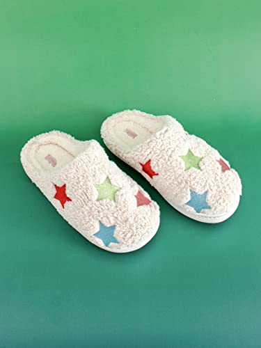ban.do Fuzzy Slippers with Rubber Sole, House Shoes for Women, Indoor Outdoor Cozy Slippers, Cute Fluffy Shoes, Stars4
