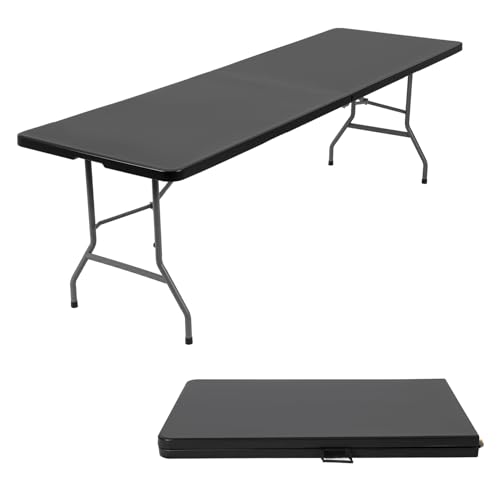 FDW 8FT Folding Table Half Portable Foldable Table Picnic Table for Office Home Camping Party (Black, 8 FT)