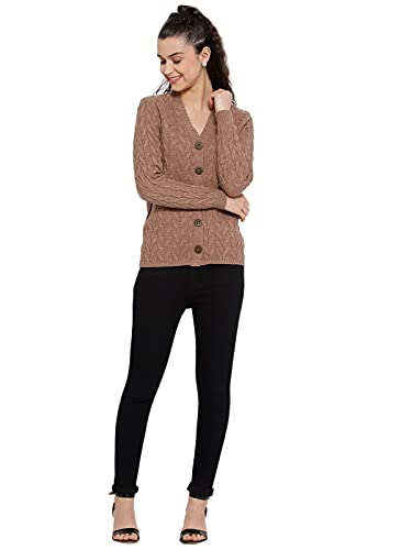 Image of Kalt Women Full Sleeves Cable Button Acrylic V-Neck Sweater