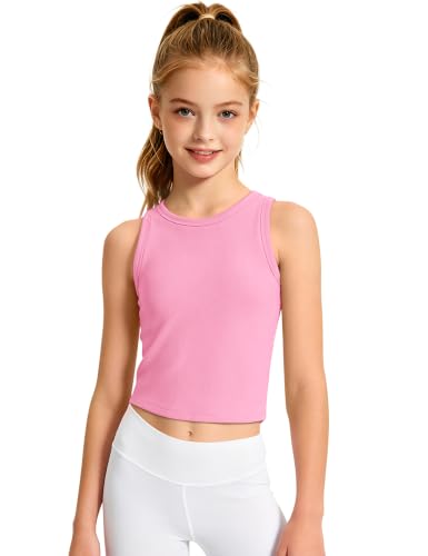 Image of JOCMIC Girls Athletic Tank Tops, Ribbed High Neck Sleeveless Cropped Top