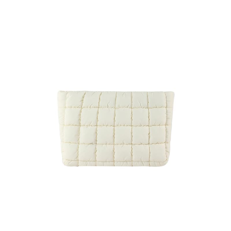 HFLZBRO Puffy Quilted Makeup Bag, Travel Cosmetic Bag for Women Toiletry Organizer Pouch, Clutch, White - Image 2
