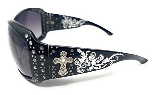 Texas West Womens Sunglasses Bling Rhinestones With Silvertone Cross UV 400 Len In Multi Colors2