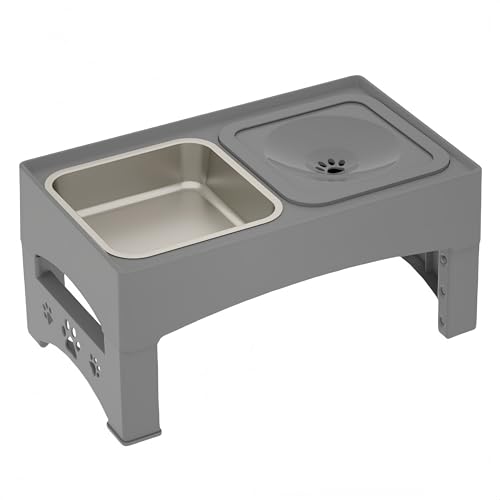 ペットボウル 犬用フードボウルスタンド 早食い防止 フードボウルスタンド 中型・大型犬用ボウル ペット用品 フードボウル フードラック 4段階高さ調節 給餌ラック 折りたたみ式 収納 お手入れ簡単 滑り止め 防滴 揺れない (グレー, 44*26*29.6