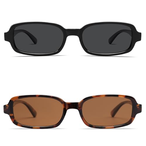 Image of VANLINKER Retro Rectangle Polarized Sunglasses for Women Men Small 90s Style Vintage Trendy Narrow Rectangular Frame VL9813