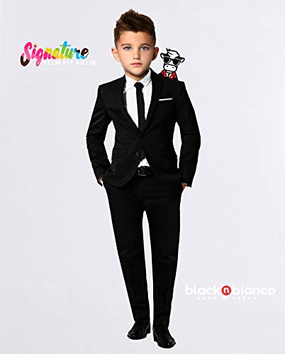 Black n Bianco Signature Boys' Slim Fit Suit in Black Size 2 - Thumbnail 2