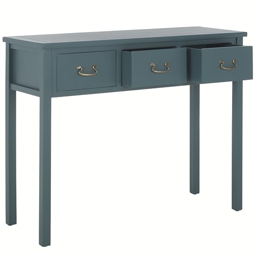 SAFAVIEH Home Collection – Cindy Teal Console Table with Three Drawers, French Farmhouse Storage Console, Tapered Leg Design (AMH6568H)