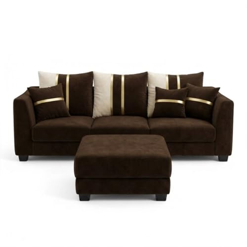 Image of Vero Plush Comfort Sofa Set | 3 Seater + 2 Seater with Ottoman | Luxury Velvet Suede Fabric | Modern Living Room Sofa | Dark Brown