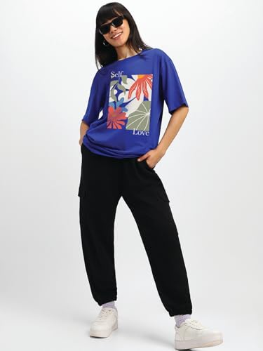 Image of JUNEBERRY 100% Pure Cotton Oversized Loose Baggy Fit Drop Shoulder Half Sleeve Round Neck Cool Front Teddy Printed Cork & White T-Shirt for Women /Girls (Available in from S to 2XL)