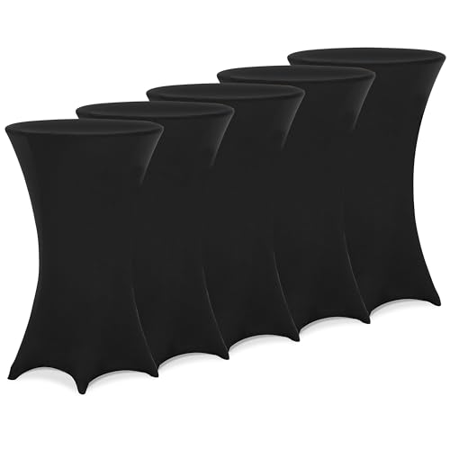 Deuba® 5X Housses Table de Bar bistrot Ronde Noir Ø60-65 cm Nappe Mange Debout Protection Table Cocktail Tissu Stretch