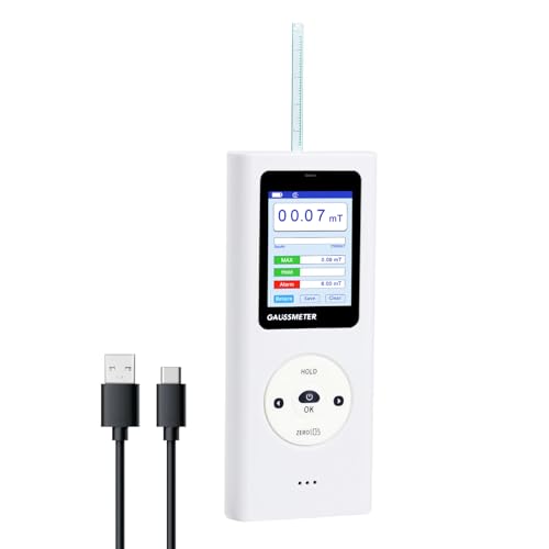 Medidor Gauss, Medidor Tesla, Medidor Gauss con 0~25k Gs (0-2500mT), Magnetómetro, Comprobador de Intensidad de Campo Magnético, Alertas Sonoras/Almacenamiento de Datos, Detección de Polos N/S