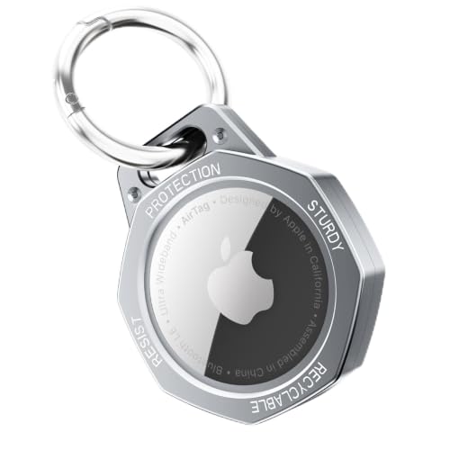 Tieuwant AirTag Holder Case- Aluminum Alloy Keychain for Apple AirTag Tracker (Sliver)