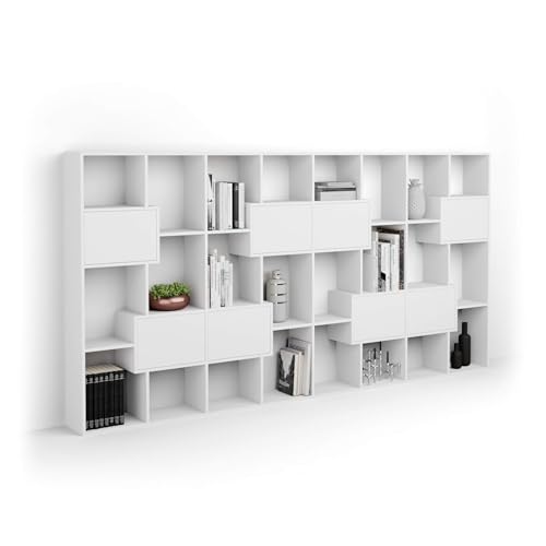 Mobili Fiver, Iacopo L Bookcase with panel doors (160.8 x 314.6 cm), White, Made In Italy