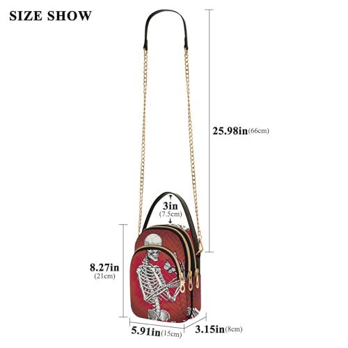 Funny Skeleton Butterflies Dark Red Woman Shoulder Handbag Animal Print Chain Strap Cell Phone Purse Quilted Zipper Designer Bowler Tote3