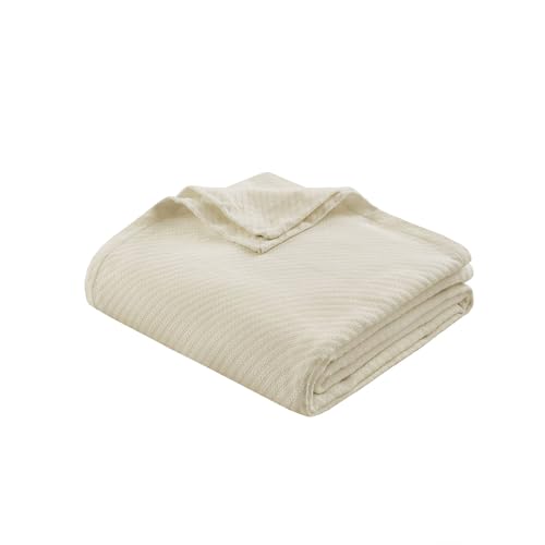 Image of Madison Park Liquid Cotton Luxury Blanket Premium Soft Cozy 100% Ring Spun Cotton For Bed , Couch or Sofa, Full /Queen, Ivory | Breathable Fabric for Bed or Couch, Diamond Pattern, Lightweight, OEKO-TEX Certified