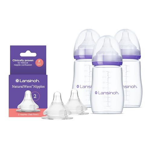 Lansinoh NaturalWave Fast Flow Nipples (2 ct) + 8 oz Anti-Colic B...