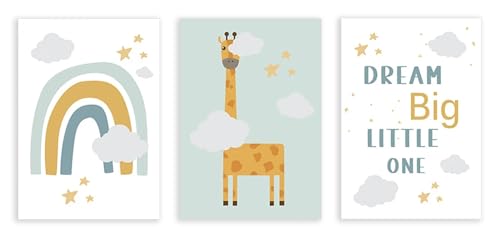 Peintures sur toile girafe nuages pour décorer une nurserie mixte