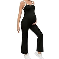 MANJIAMEI Ärmelloser Umstands Jumpsuit Schwarz Camisole Yoga-Jumpsuit Nahtlose Body mit Weitem Bein U-Ausschnitt Lang Sport-Overall Schmale Passform Freizeit Workout Freizeitkleidung L