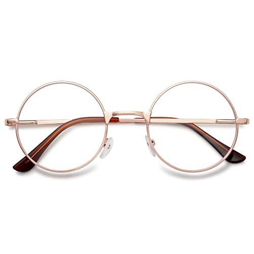 Lanomi Retro Round Reading Glasses Vintage Metal Full Frame Lightweight High Definition Reader Eyeglasses for Women Men Gold 2.5