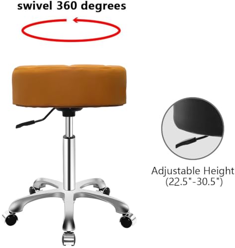 Image of Rolling Adjustable Stool for Work Medical Tattoo Salon Office,Heavy Duty Esthetician Hydraulic Chair Stool with Wheels (Camel)