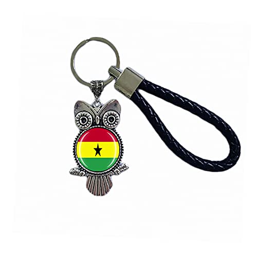 Porte-clés avec drapeau du Ghana - Cadeau souvenir - Porte-clés hibou - Pour homme et femme, Ghana, 18 CM (7.09')