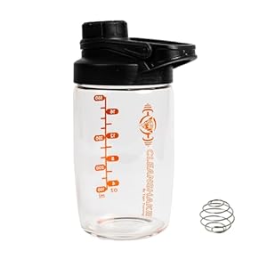 Cleanshake the Original Odor Free Glass Protein Shaker Bottle 700ml – Dishwasher Safe – No More Bad Smells – Easy Clean – Mixer Ball Included – BPA Free – Matt Black and Orange
