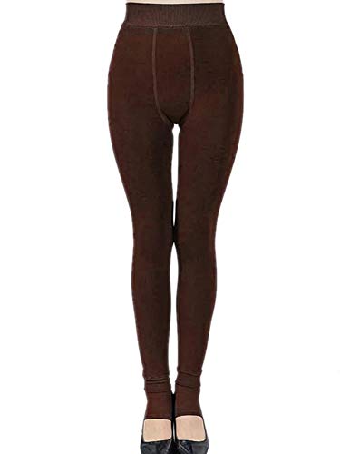 Springcmy Legging d'hiver épais thermique pour femme - Taille haute - Doublure polaire thermique - Pantalon stretch - Marron - taille unique Cover