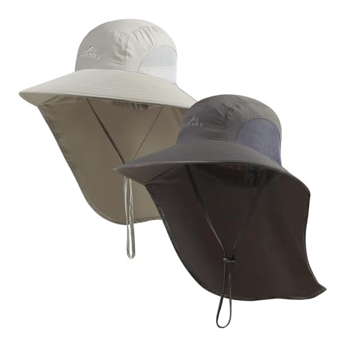 Image of Outdoor Sun Hat for Men with 50+ UPF Protection Safari Cap Wide Brim Fishing Hat with Neck Flap, for Dad