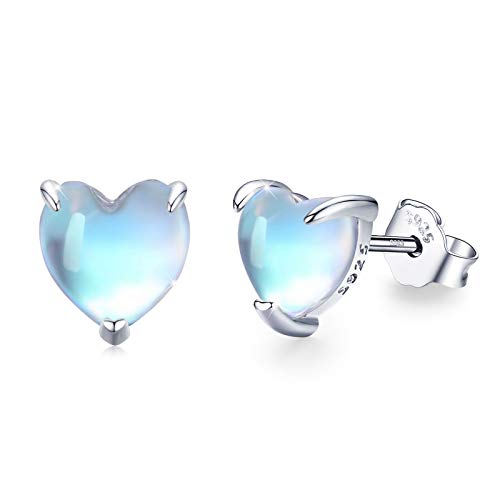 Moonstone Earrings Sterling Silver Heart Moonstone 6mm Stud Earrings Hypoallergenic Cute Heart Moonstone Tiny Small Earrings Stud Jewelry Gift for Women Teen Sensitive Ears (Sliver)