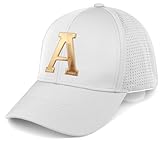 Daxton Performance Cool Tech Baseball Hat - White Cap, Gold Logo Letter A