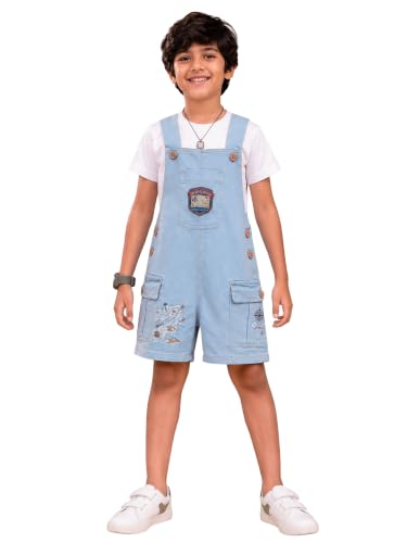 Image of KiddoPanti Unisex Denim Cargo Dungaree Shorts | 69.1% Cotton 29% Spun Poly 1.9% Spandex | Above Knee Length | Soft Breathable Summer Dungaree