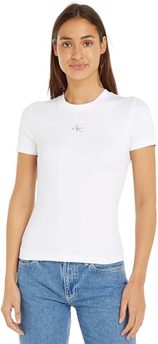 Calvin Klein Jeans Damen T-Shirt Kurzarm Woven Label Rib Rundhalsausschnitt