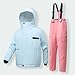 2 Piece Snow Suit for Kids Fashion Windbreaker Waterproof Warm Insulated Solid Color Ski (Light Blue, 12-13 Years)