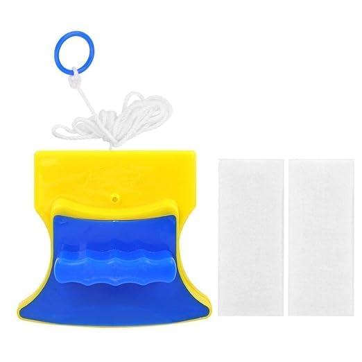 Image of Magnetic Window Glass Cleaner Double-Sided Megnetic Wiper Cleaning Pads Double-Face Window Cleaning Brush for Sliding Windows & High Rise Glass With 2 Extra Cleaning Cotton Squeegees (Yellow)