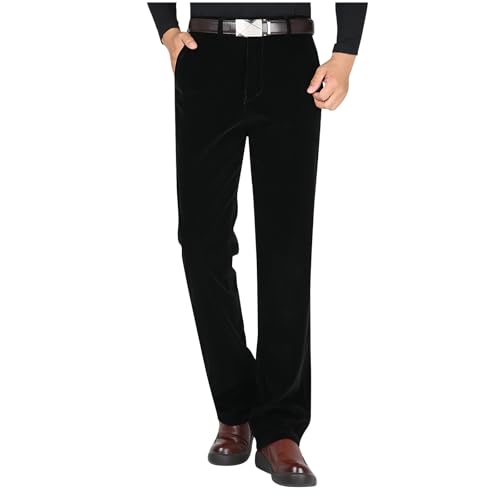 Mens Corduroy Pants Casual Straight Leg Trousers with Pockets Button-Fly High Waist Solid Color Dress Pants