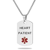 UNICGIFT Medical Alert ID Necklace, Laser Engraved Heart Patient, Stainless Steel Tag Pendant with 23.6 inch...
