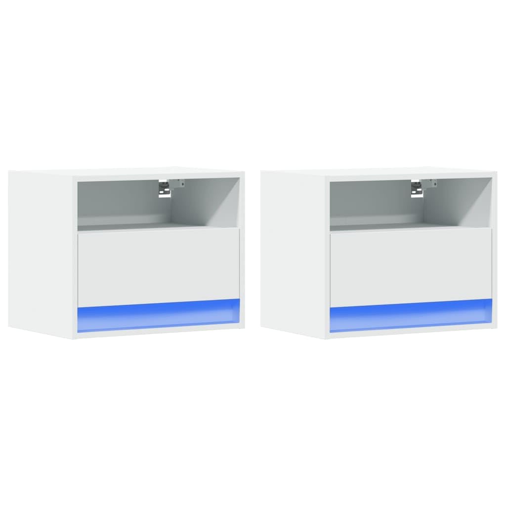 vidaXL Mesitas de Noche de Pared con Luces LED 2 Unidades Blanco, mesita de Noche Flotante, mesita de Noche Flotante, Muebles de Dormitorio
