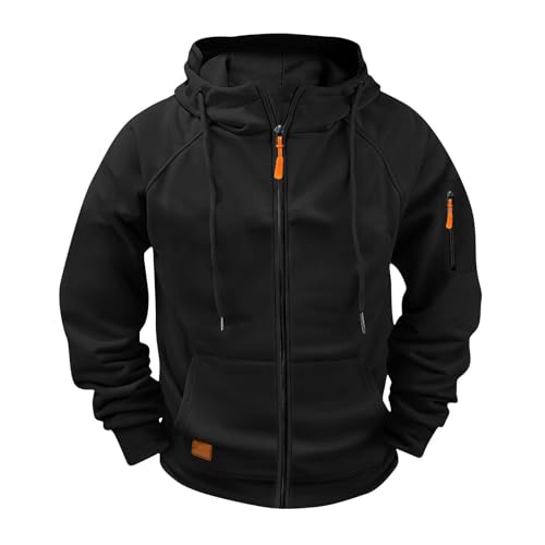 Mens Full Zip Hoodie Long Sleeve Tactical Jackets With Zipper Pockets Black - image 4