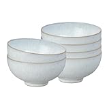 Denby - White Speckle Rice Bowls Set of 6-16.2oz Dishwasher, Microwave Safe - Scratch Chip Resistant - Reactive White Glaze, Ceramic Stoneware - Tableware for Oats, Cereal, Noodles