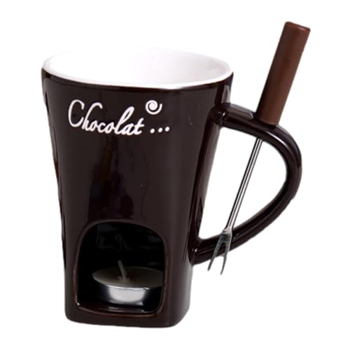 Juego de tazas para fondue de chocolate - Calentador personal de cerámica de 130 ml - Calentador multiusos con tenedor para fondue, taza con olla caliente creativa para picnic