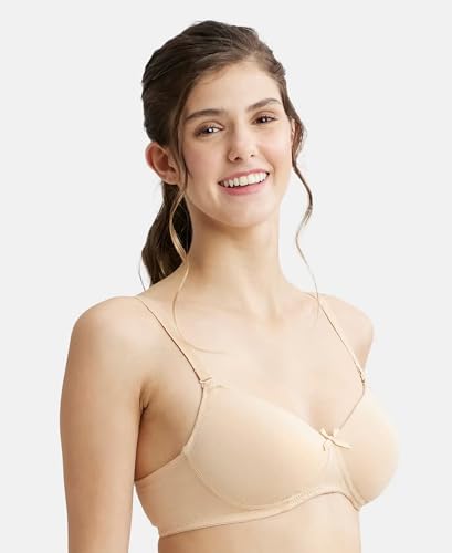 Image of Jockey FE23 Women's Wirefree Padded Super Combed Cotton Elastane Stretch Medium Coverage Multiway Styling T-Shirt Bra with Detachable Straps