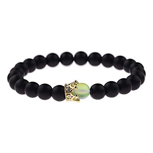 Bracelet en pierre naturelle perles vertes mates et couronne